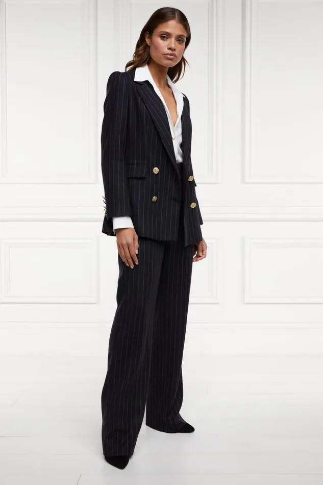 Women Double Breasted Blazer Navy Chalk Pinstripe Holland Cooper Blazers