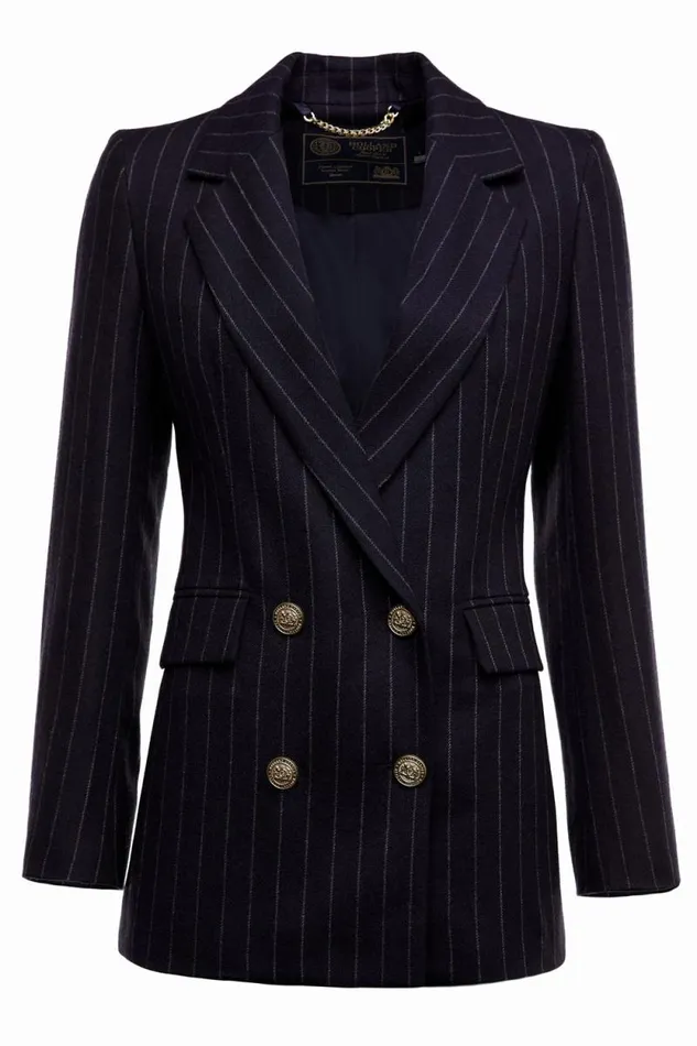 Women Double Breasted Blazer Navy Chalk Pinstripe Holland Cooper Blazers