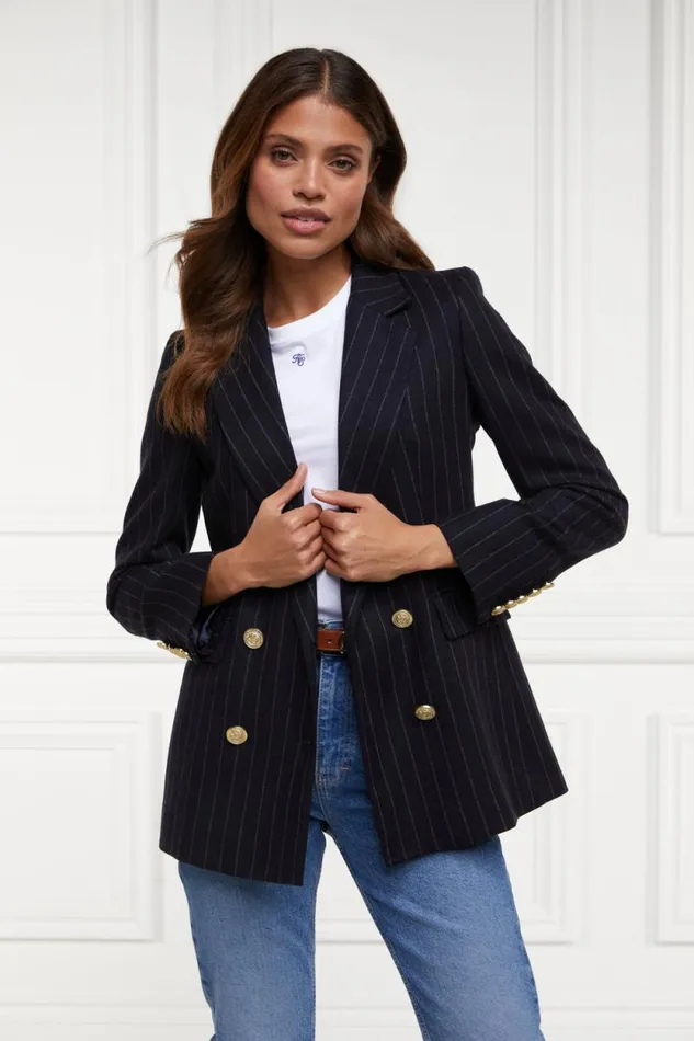 Women Double Breasted Blazer Navy Chalk Pinstripe Holland Cooper Blazers