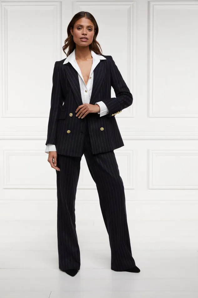 Women Double Breasted Blazer Navy Chalk Pinstripe Holland Cooper Blazers
