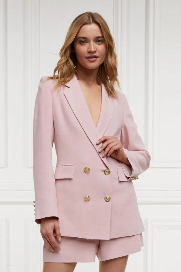 Women Double Breasted Blazer Pink Linen Holland Cooper Tailoring