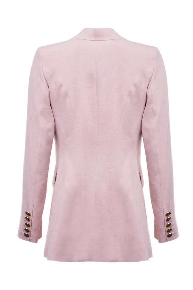 Women Double Breasted Blazer Pink Linen Holland Cooper Tailoring