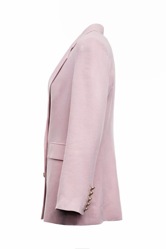 Women Double Breasted Blazer Pink Linen Holland Cooper Tailoring