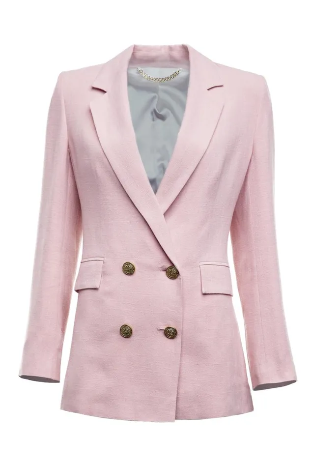Women Double Breasted Blazer Pink Linen Holland Cooper Tailoring