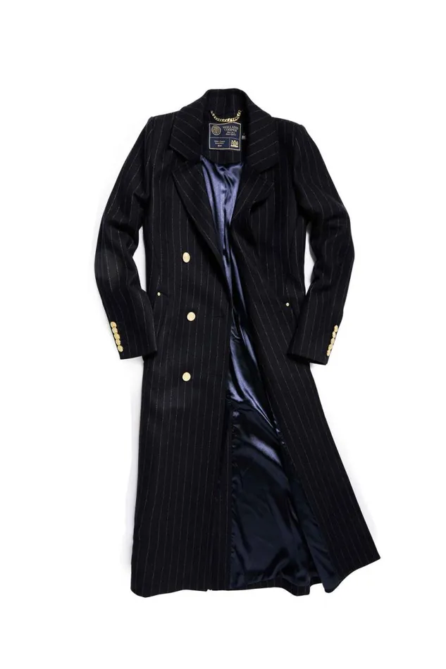 Women Double Breasted Coat Dark Navy Pinstripe Holland Cooper Coats