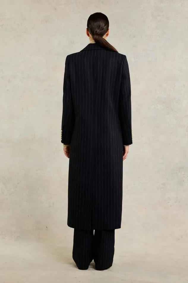 Women Double Breasted Coat Dark Navy Pinstripe Holland Cooper Coats