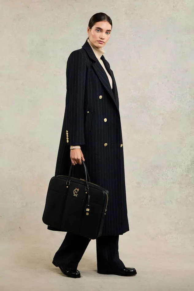 Women Double Breasted Coat Dark Navy Pinstripe Holland Cooper Coats