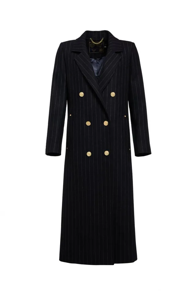 Women Double Breasted Coat Dark Navy Pinstripe Holland Cooper Coats