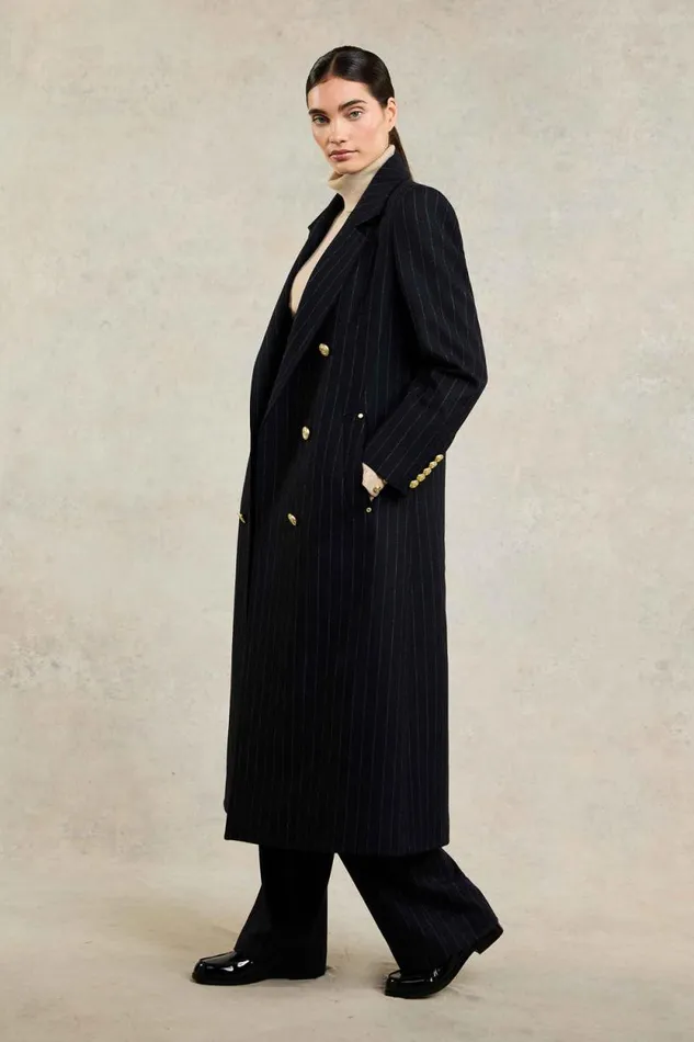 Women Double Breasted Coat Dark Navy Pinstripe Holland Cooper Coats