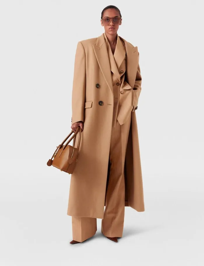 Women Double Breasted Longline Coat Camel Stella McCartney Coats And Jackets