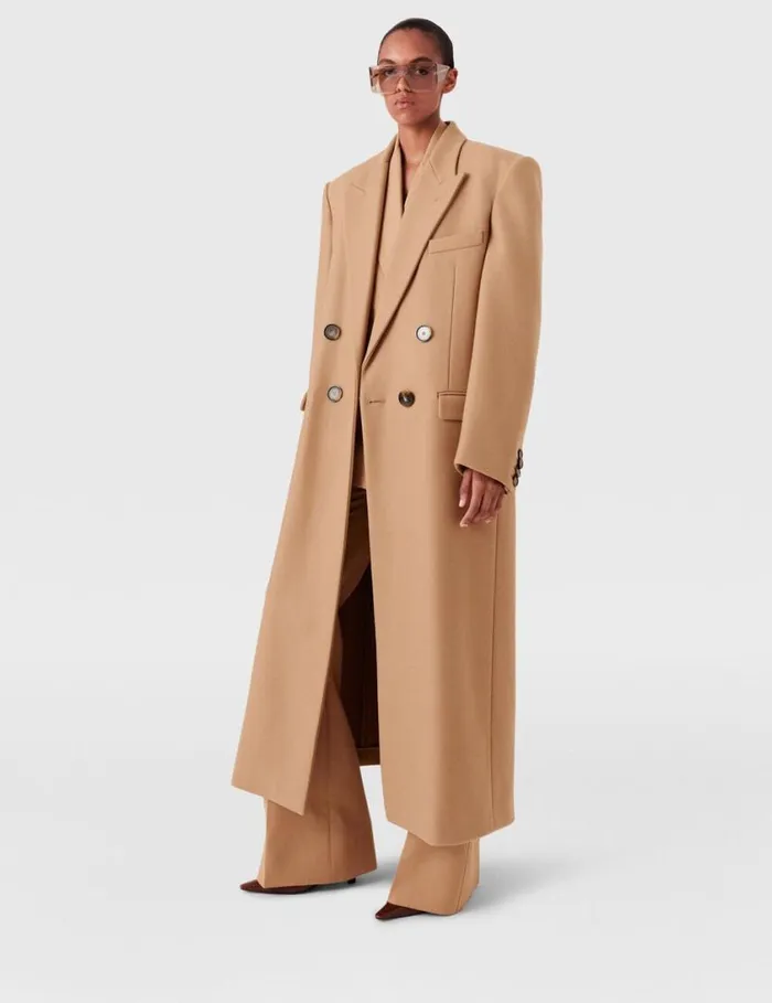 Women Double Breasted Longline Coat Camel Stella McCartney Coats And Jackets