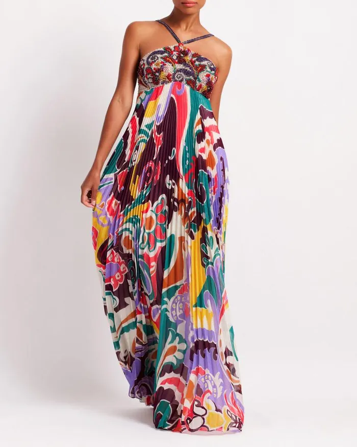 Women Dresses and Jumpsuits PatBO Beaded Daydreamer Pleated Gown FINAL SALE Multi