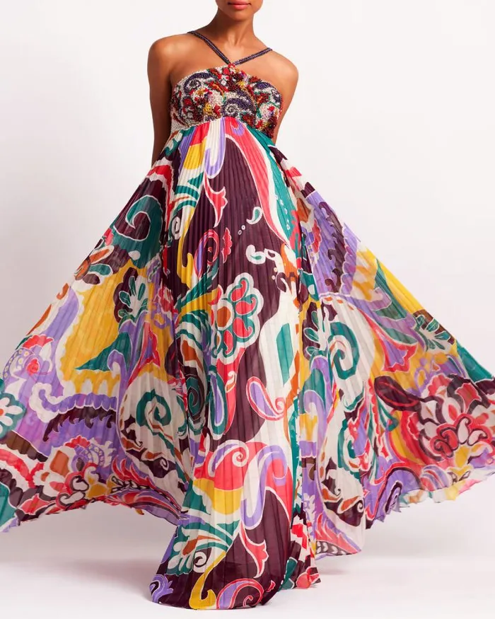 Women Dresses and Jumpsuits PatBO Beaded Daydreamer Pleated Gown FINAL SALE Multi