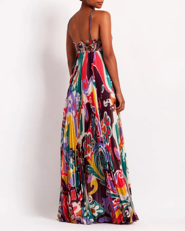 Women Dresses and Jumpsuits PatBO Beaded Daydreamer Pleated Gown FINAL SALE Multi