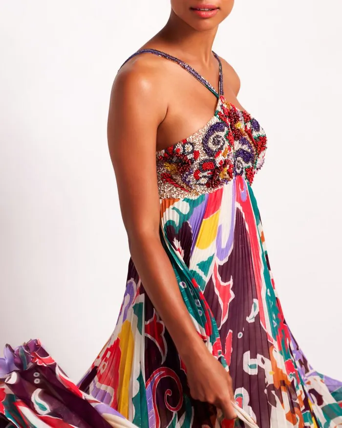 Women Dresses and Jumpsuits PatBO Beaded Daydreamer Pleated Gown FINAL SALE Multi