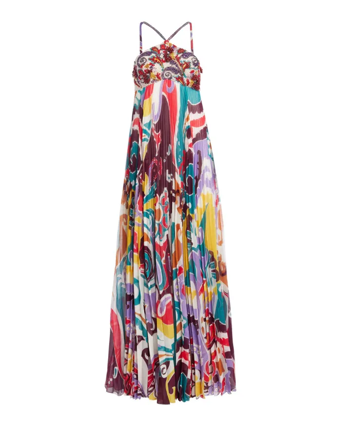 Women Dresses and Jumpsuits PatBO Beaded Daydreamer Pleated Gown FINAL SALE Multi