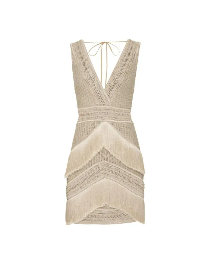 Women Dresses and Jumpsuits PatBO Deep VNeck Fringe Mini Dress Clay