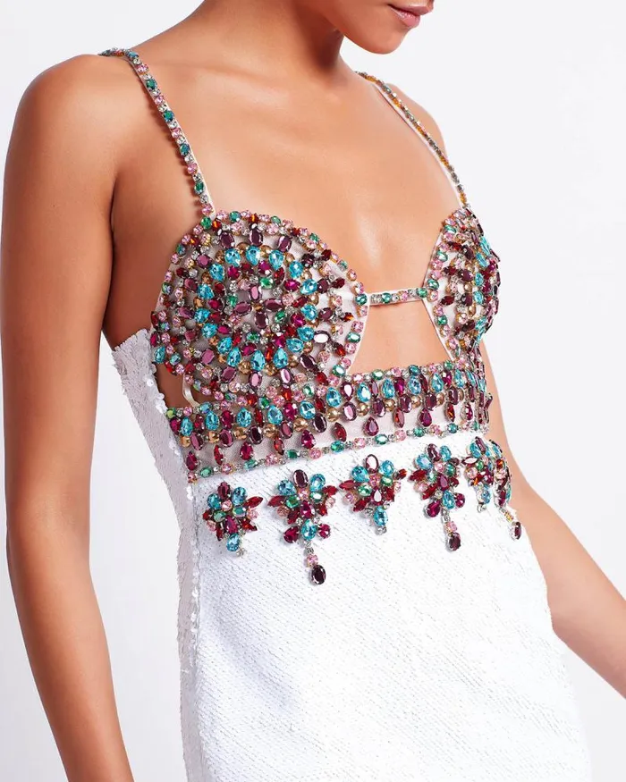 Women Dresses and Jumpsuits PatBO HandBeaded Sequin Mini Dress FINAL SALE White