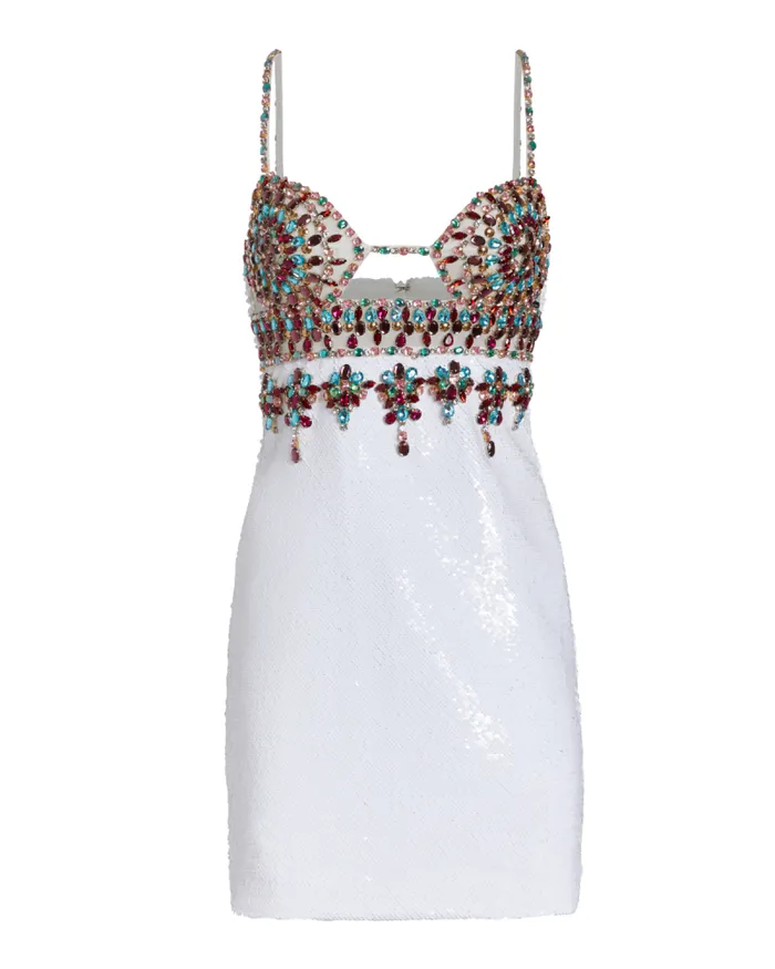 Women Dresses and Jumpsuits PatBO HandBeaded Sequin Mini Dress FINAL SALE White