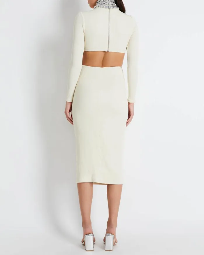 Women Dresses and Jumpsuits PatBO KNIT MIDI DRESS WITH EMBELLISHED COLLAR FINAL SALE Bone Women Dresses and Jumpsuits PatBO KNIT MIDI DRESS WITH EMBELLISHED COLLAR FINAL SALE Bone