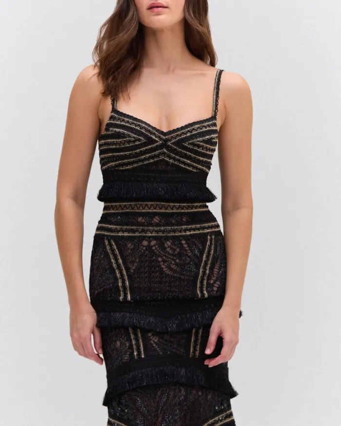 Women Dresses and Jumpsuits PatBO LACE AND FRINGE MAXI DRESS Black