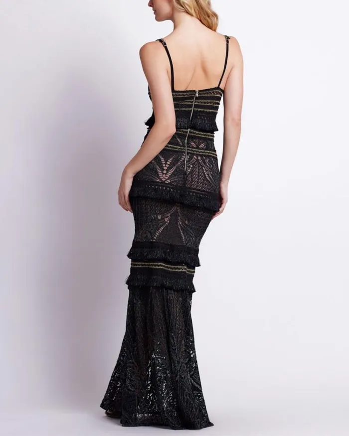 Women Dresses and Jumpsuits PatBO LACE AND FRINGE MAXI DRESS Black