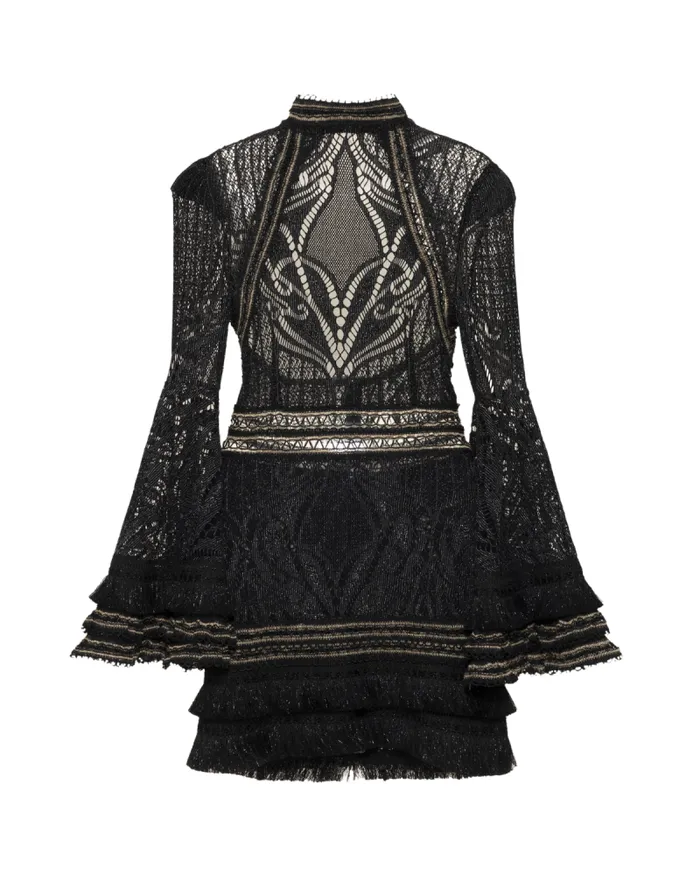 Women Dresses and Jumpsuits PatBO LACE AND FRINGE MINI DRESS Black