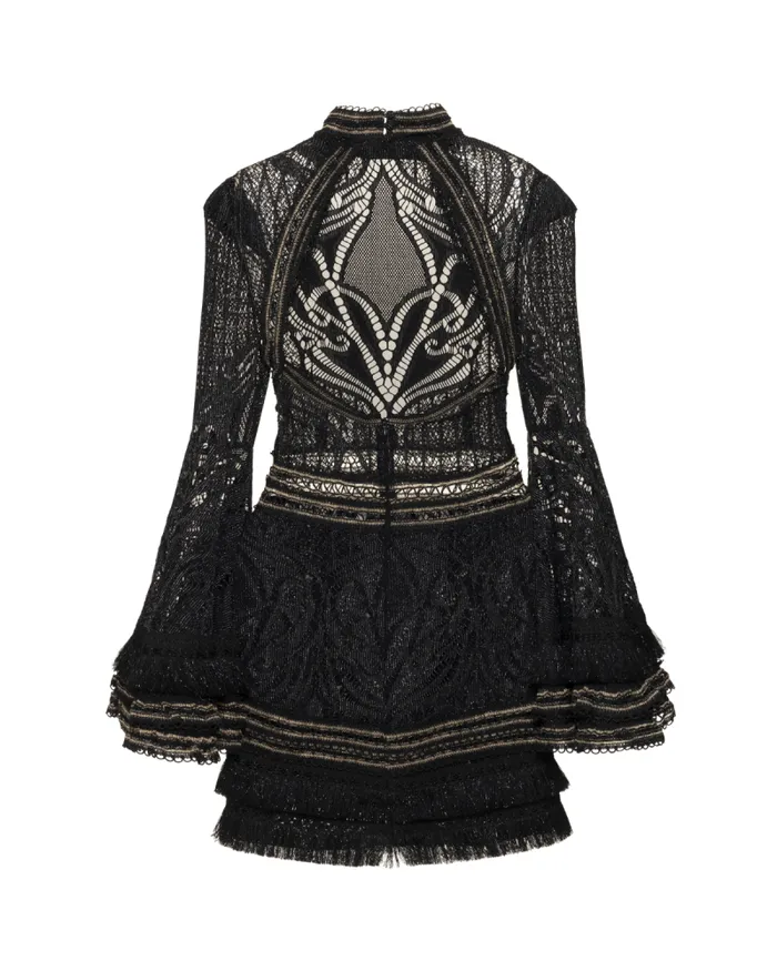 Women Dresses and Jumpsuits PatBO LACE AND FRINGE MINI DRESS Black