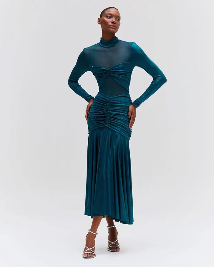 Women Dresses and Jumpsuits PatBO Metallic Jersey And Tulle Midi Dress Emerald