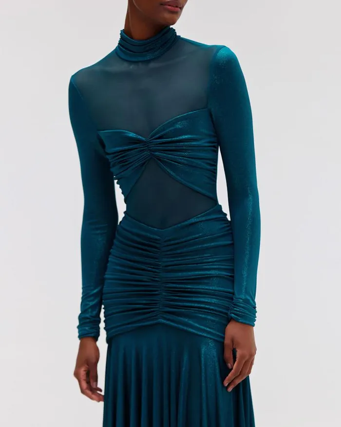 Women Dresses and Jumpsuits PatBO Metallic Jersey And Tulle Midi Dress Emerald