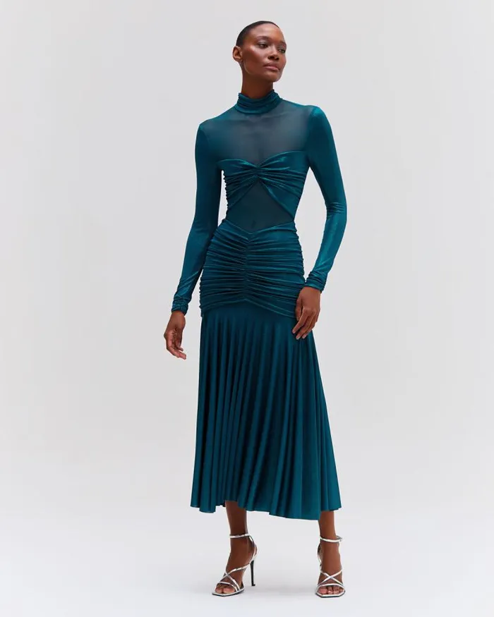 Women Dresses and Jumpsuits PatBO Metallic Jersey And Tulle Midi Dress Emerald