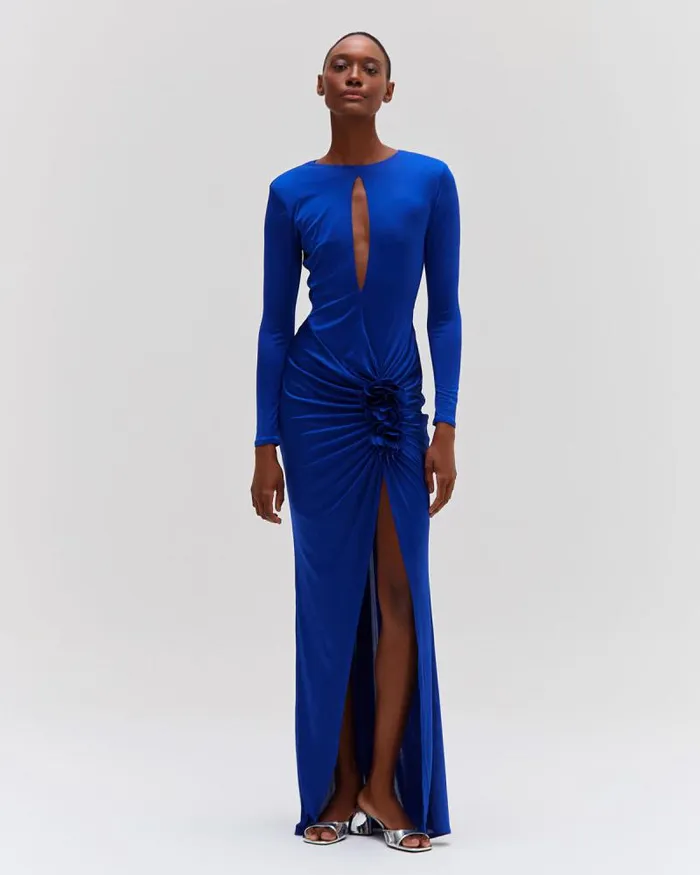 Women Dresses and Jumpsuits PatBO Metallic Jersey Keyhole Maxi Dress Sapphire
