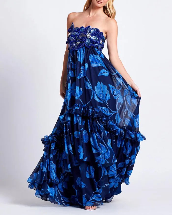 Women Dresses and Jumpsuits PatBO Nightflower Beaded Strapless Gown FINAL SALE Indigo