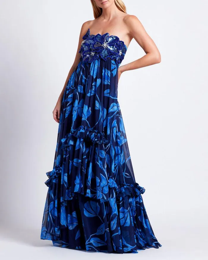 Women Dresses and Jumpsuits PatBO Nightflower Beaded Strapless Gown FINAL SALE Indigo