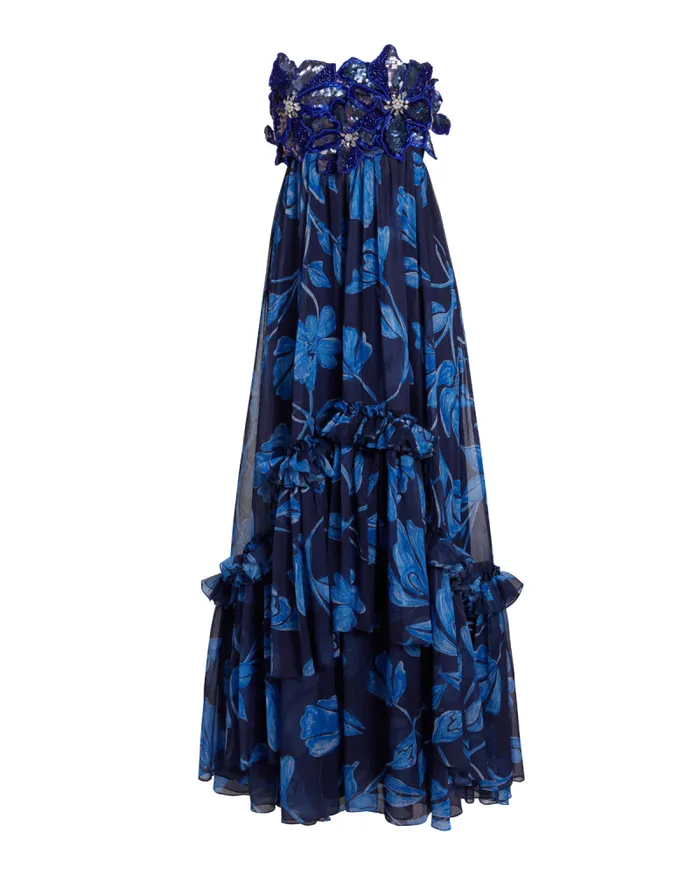 Women Dresses and Jumpsuits PatBO Nightflower Beaded Strapless Gown FINAL SALE Indigo