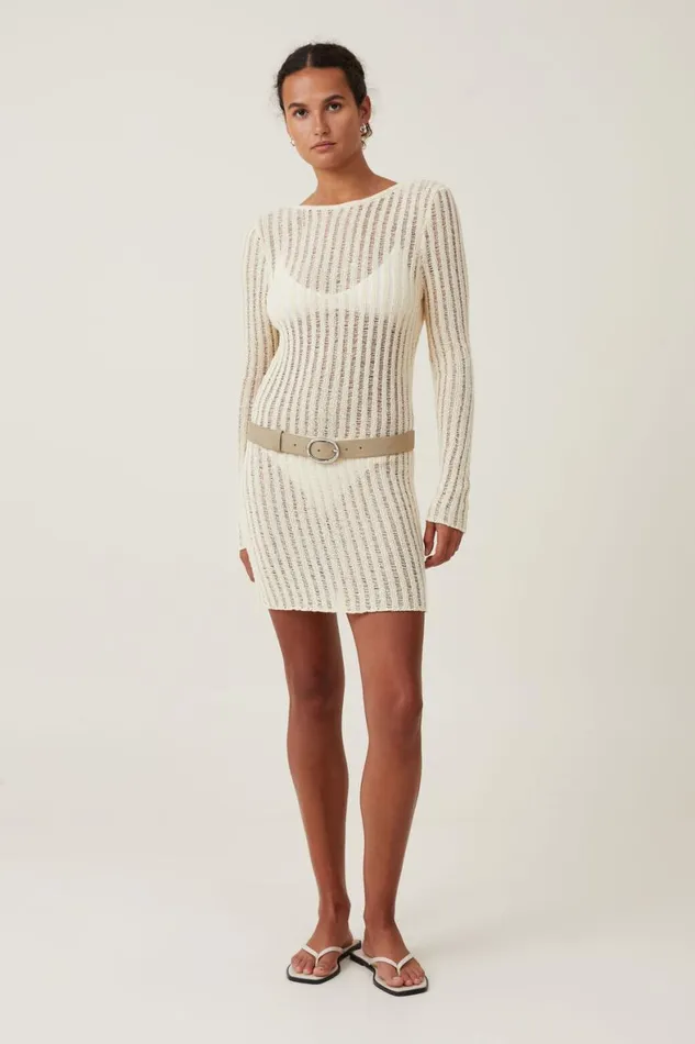 Women Dresses Cotton On Ladder Knit Mini Dress Ecru