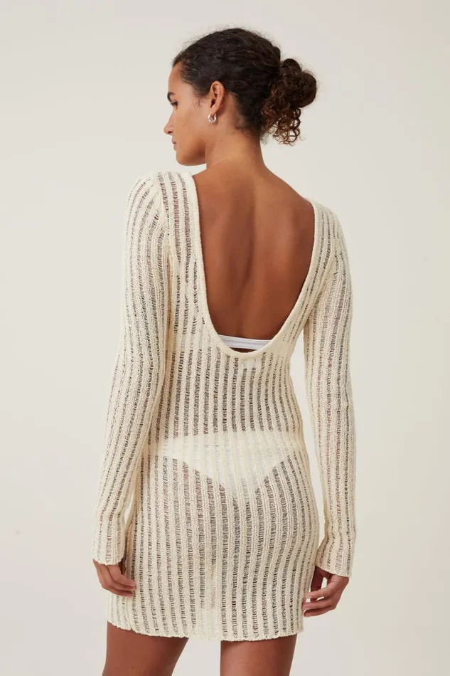 Women Dresses Cotton On Ladder Knit Mini Dress Ecru