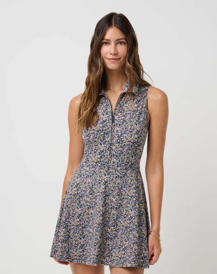 Women Dresses TravisMathew MOVEKNIT SLEEVELESS POLO DRESS 20 Cream Multi