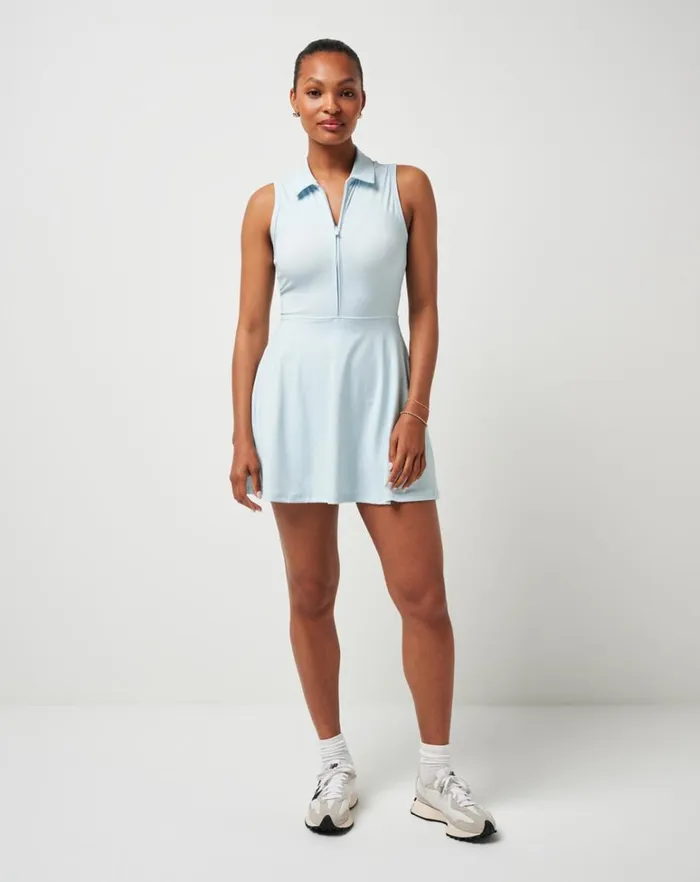 Women Dresses TravisMathew MOVEKNIT SLEEVELESS POLO DRESS 20 Heather Baby Blue