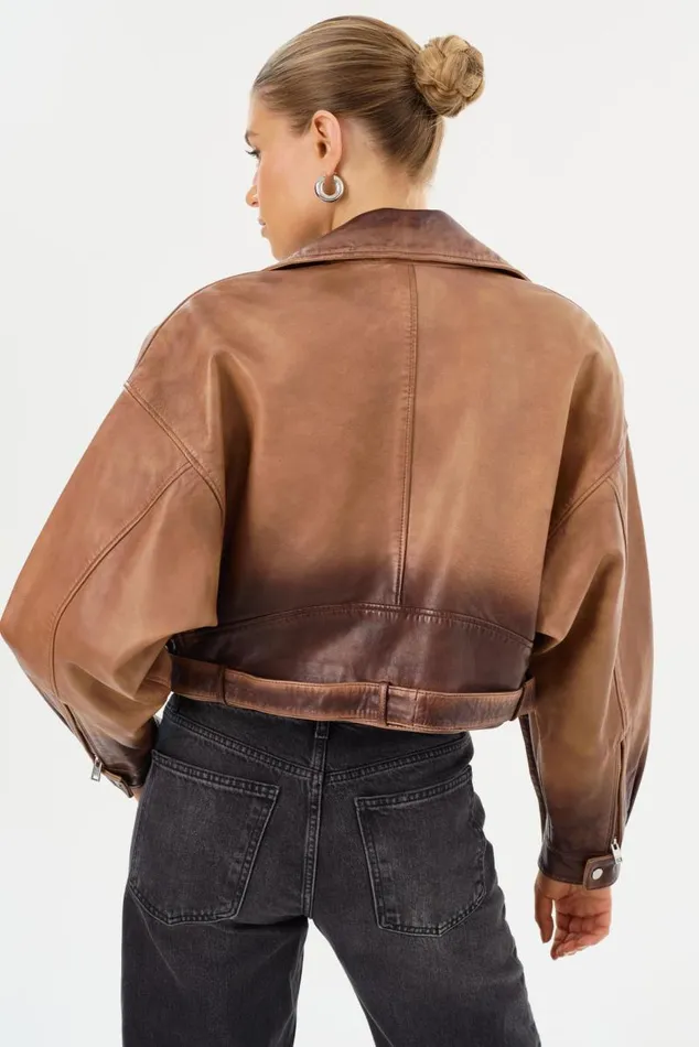 Women DYLAN 80039s Leather Biker Jacket Almond Shadow LAMARQUE Leather Jackets