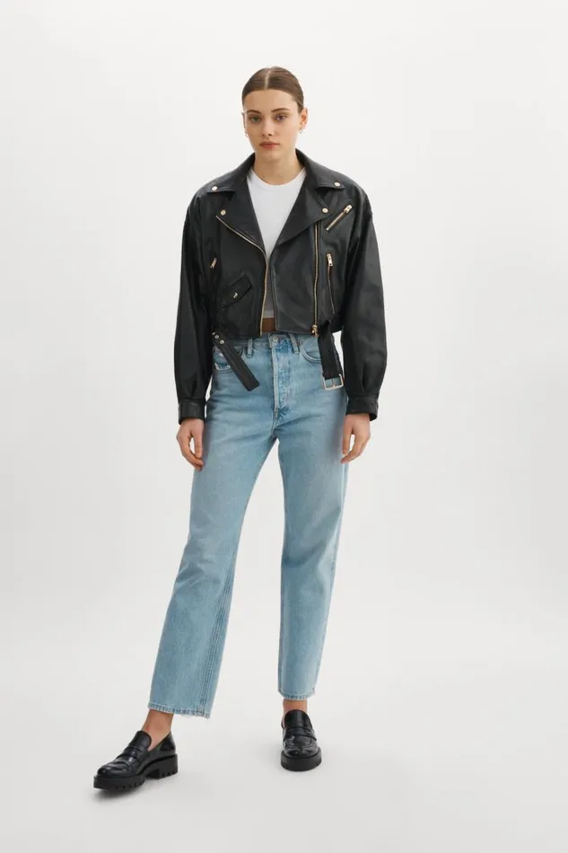 Women DYLAN GOLD 80039s Leather Biker Jacket Black LAMARQUE Leather Jackets