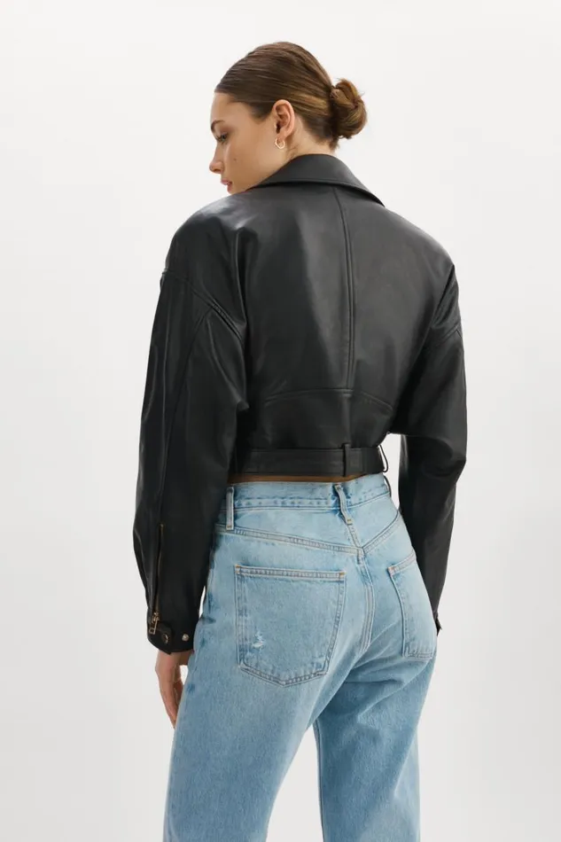 Women DYLAN GOLD 80039s Leather Biker Jacket Black LAMARQUE Leather Jackets