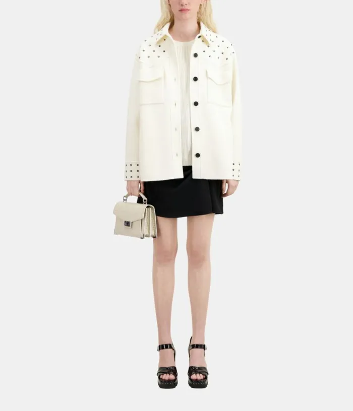 Women Ecru Woolblend Overshirtstyle Jacket With Studs THE KOOPLES Coats and Jackets