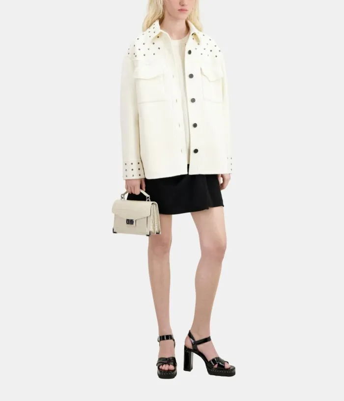 Women Ecru Woolblend Overshirtstyle Jacket With Studs THE KOOPLES Coats and Jackets Women Ecru Woolblend Overshirtstyle Jacket With Studs THE KOOPLES Coats and Jackets