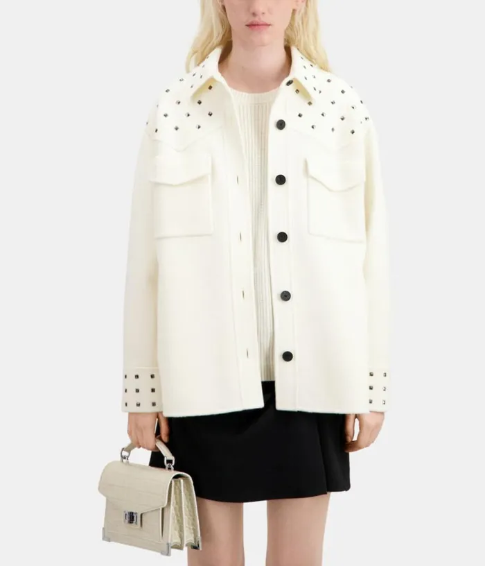 Women Ecru Woolblend Overshirtstyle Jacket With Studs THE KOOPLES Coats and Jackets Women Ecru Woolblend Overshirtstyle Jacket With Studs THE KOOPLES Coats and Jackets