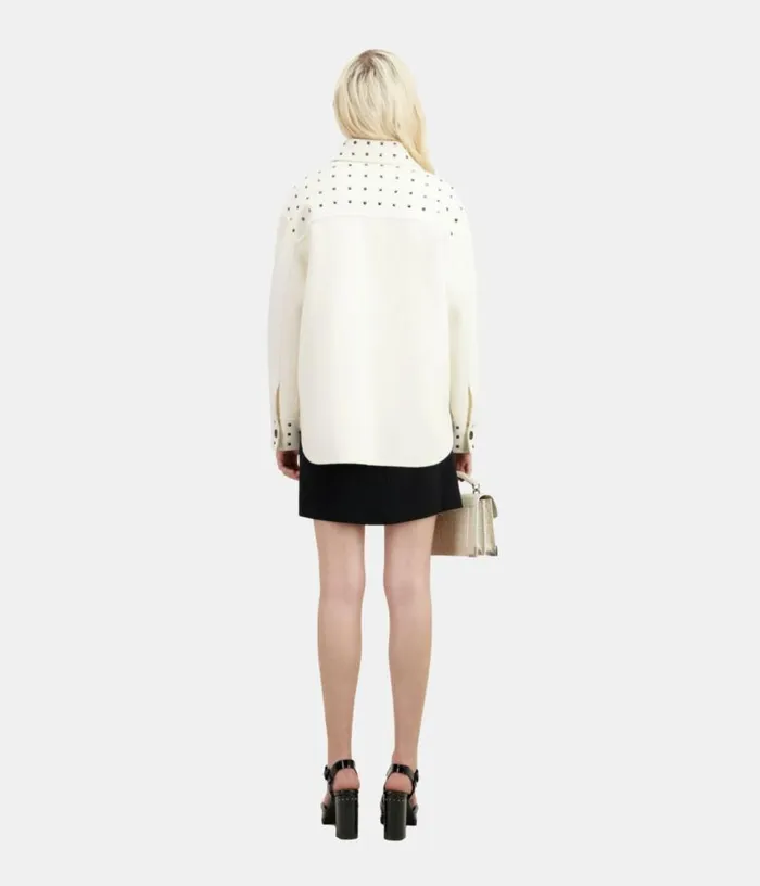 Women Ecru Woolblend Overshirtstyle Jacket With Studs THE KOOPLES Coats and Jackets Women Ecru Woolblend Overshirtstyle Jacket With Studs THE KOOPLES Coats and Jackets