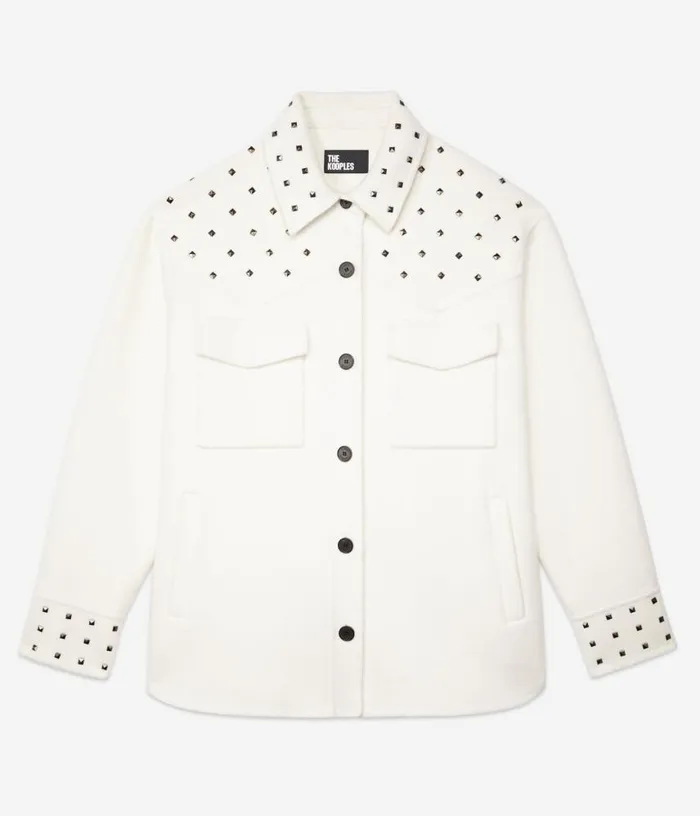 Women Ecru Woolblend Overshirtstyle Jacket With Studs THE KOOPLES Coats and Jackets Women Ecru Woolblend Overshirtstyle Jacket With Studs THE KOOPLES Coats and Jackets