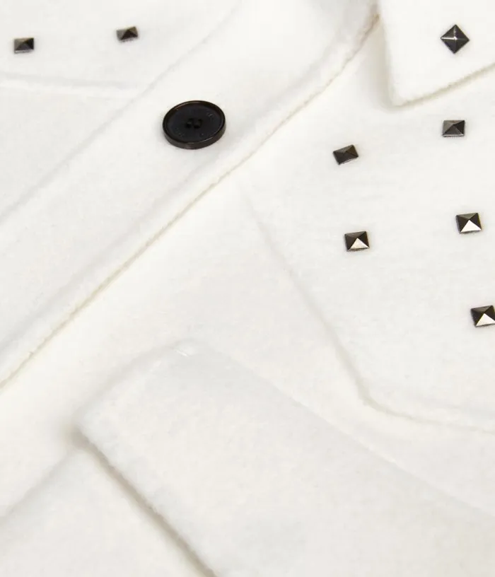 Women Ecru Woolblend Overshirtstyle Jacket With Studs THE KOOPLES Coats and Jackets Women Ecru Woolblend Overshirtstyle Jacket With Studs THE KOOPLES Coats and Jackets