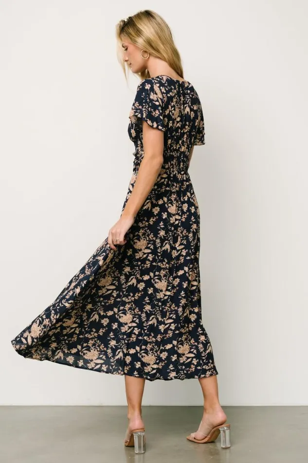 Women Ellen Midi Dress Navy Print Baltic Born Midi Dresses