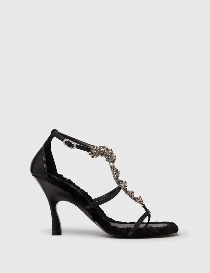 Women Elsa Crystal Flowers Heeled Sandals Black Stella McCartney Heels